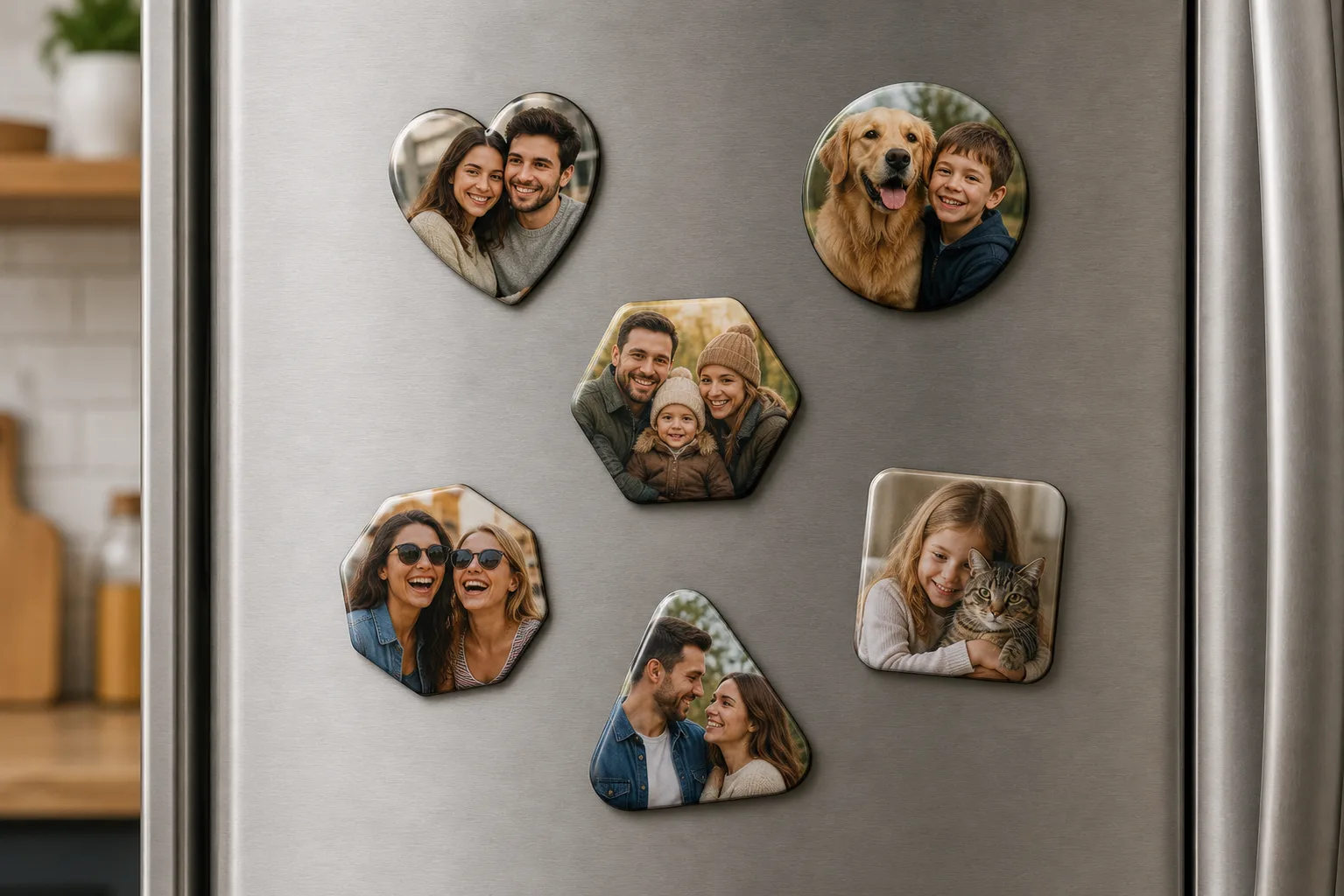 Aavro Personalised Shaped Acrylic Photo Fridge Magnet – Heart, Circle, Hexagon & More